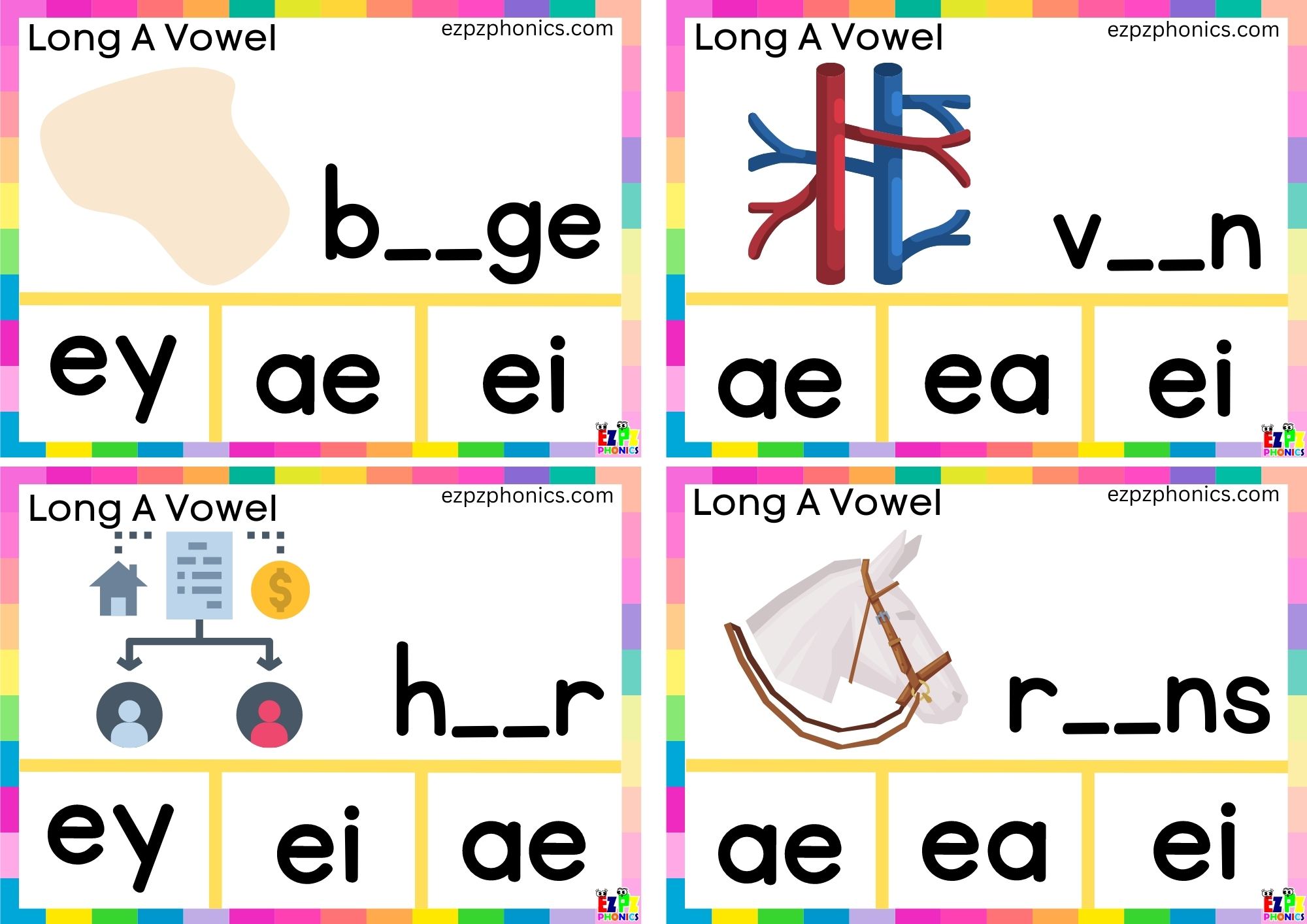 Finish the word and clip the correct letters Clip cards for long a vowel ei words
